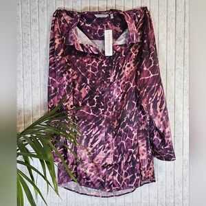 Soft Surroundings 100% Silk Blouse XL Purple Pink Animal Print NWT